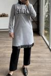 1485 Jolie yazılı kapüşonlu sewatshirt gri