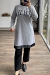 1485 Jolie yazılı kapüşonlu sewatshirt gri
