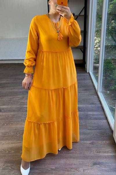 1651 Şifon kat kat elbise sarı