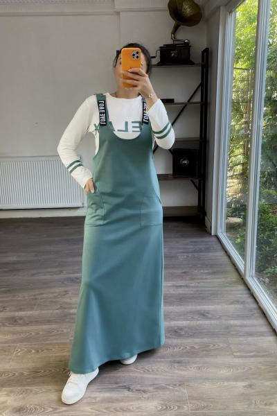 1660 Salopet tşörtlü takım mint yeşili