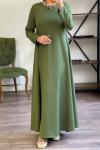 1662 Krep kumaş A kesim elbise haki yeşil