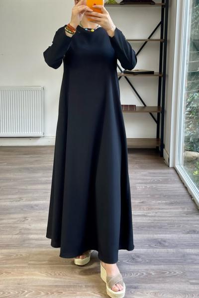 1662 Krep kumaş A kesim elbise siyah