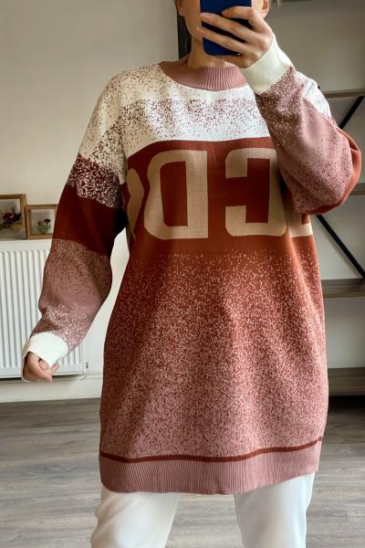 1858 renkli triko tunik Gül