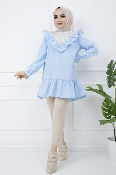 1861 dantelli tunik bebe mavi