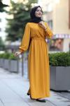 290 ayrobin kumaş bel lastıklı yarım duğme elbise sarı