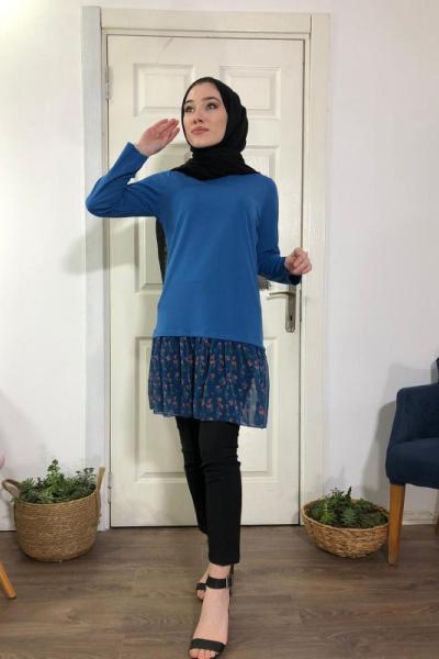 581 NFS SIRT FİYONK DETAYLI TUNİK MAVİ