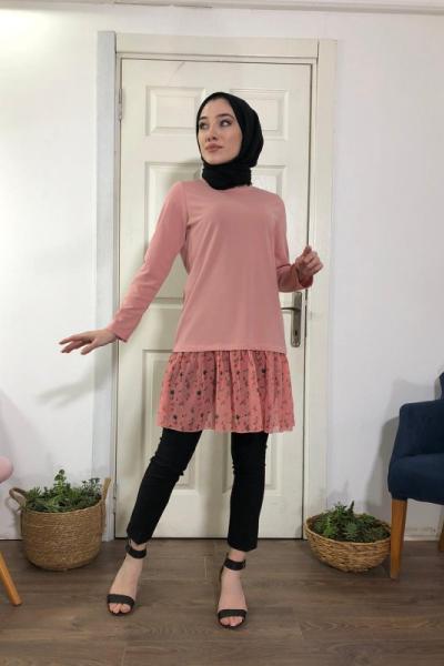581 NFS SIRT FİYONK DETAYLI TUNİK PUDRA