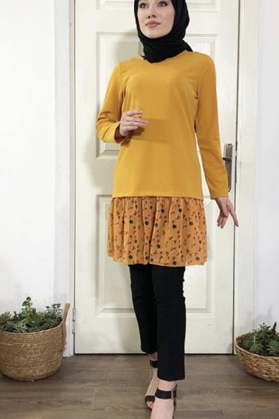 581 NFS SIRT FİYONK DETAYLI TUNİK Sarı