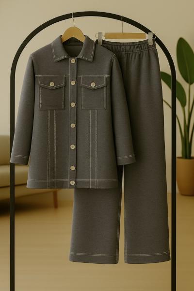 Ahşap Düğmeli cepli Tiko Takım Antrasit TCN40138