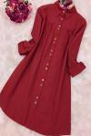 Ahşap Düğmeli Gömlek Tunik Bordo SHR640