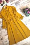 AHŞAP DÜĞMELİ CEPLİ KUŞAKLI TUNİK  SARI