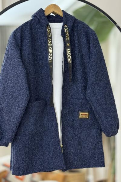 armalı kapşonlu Kaşe kap Lacivert UMS50323