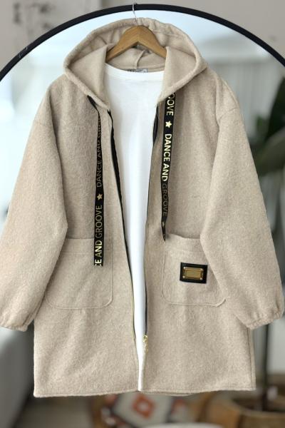 armalı kapşonlu Kaşe kap Bej UMS50323