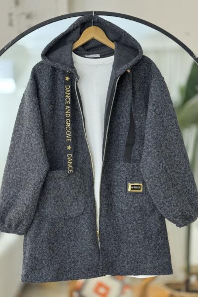 armalı kapşonlu Kaşe kap Gri UMS50323