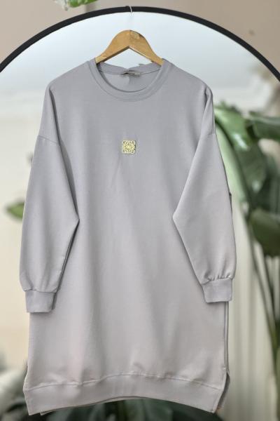 Armalı kol yaka ribanalı Tunik gri DST2015