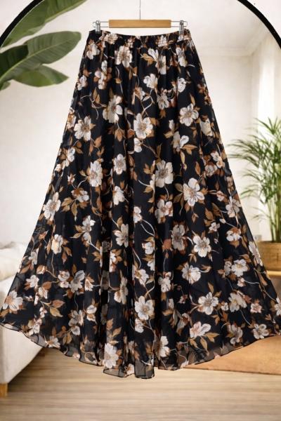 Astarlı şifon etek siyah HBS30359