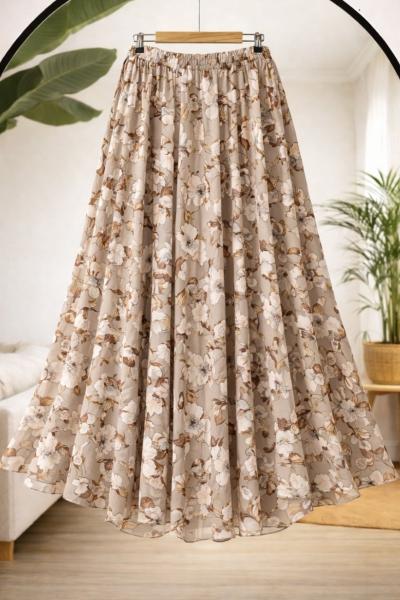 Astarlı şifon etek Bej HBS30359