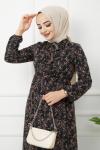 Astarlı şifon elbise Siyah HBS1145