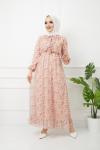 Astarlı şifon elbise Pudra HBS1145