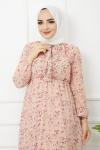 Astarlı şifon elbise Pudra HBS1145