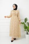 Astarlı şifon elbise Bej HBS1145