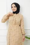 Astarlı şifon elbise Bej HBS1145