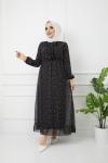 Astarlı şifon elbise siyah HBS1164
