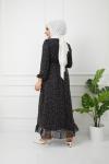 Astarlı şifon elbise siyah HBS1164