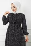 Astarlı şifon elbise siyah HBS1164