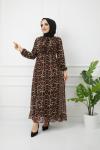 Astarlı şifon elbise Leopar HBS1164