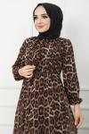 Astarlı şifon elbise Leopar HBS1164