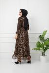 Astarlı şifon elbise Leopar HBS1164