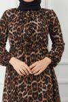 Astarlı şifon elbise Leopar HBS1164