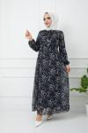 Astarlı şifon Elbise Siyah HBS1172
