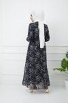 Astarlı şifon Elbise Siyah HBS1172