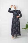 Astarlı şifon Elbise Siyah HBS1172