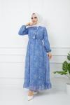 Astarlı şifon Elbise Mavi HBS1172