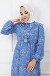 Astarlı şifon Elbise Mavi HBS1172