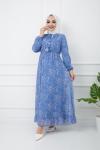 Astarlı şifon Elbise Mavi HBS1172