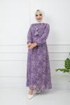 Astarlı şifon Elbise Lila  HBS1172
