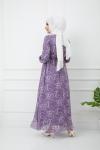 Astarlı şifon Elbise Lila  HBS1172
