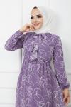 Astarlı şifon Elbise Lila  HBS1172
