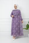 Astarlı şifon Elbise Lila  HBS1172