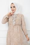 Astarlı şifon Elbise Bej  HBS1172