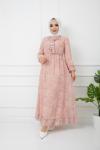 Astarlı şifon Elbise Pudra HBS1172