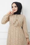 Astarlı şifon elbise bej HBS1164