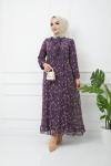 Astarlı Şifon Elbise Mor HBS1184