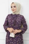 Astarlı Şifon Elbise Mor HBS1184