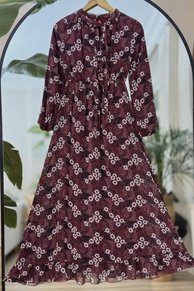 Astarlı şifon elbise Mor  HBS30310