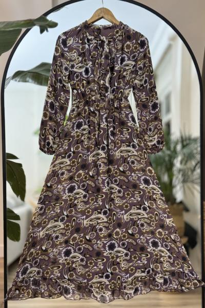 Astarlı şifon elbise lila HBS30310